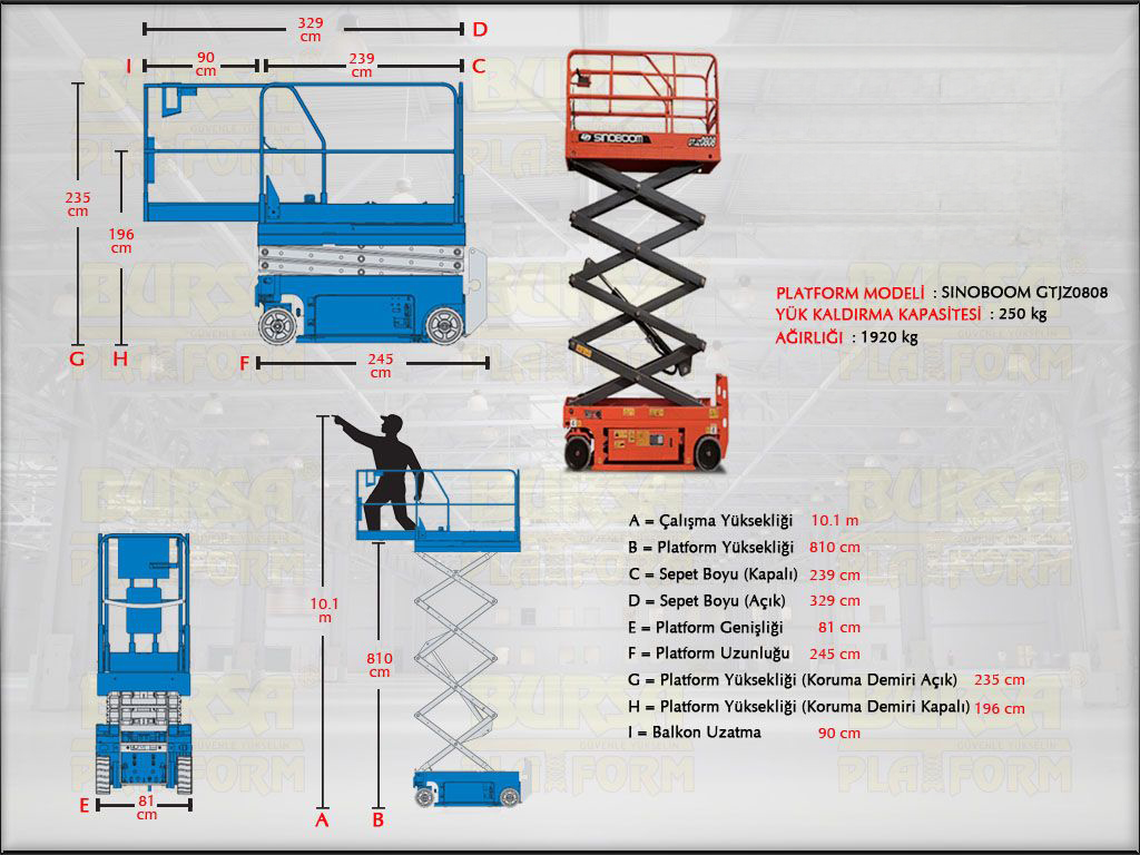 Akülü Makaslı Manlift Platform 10 Metrelik Kiralama