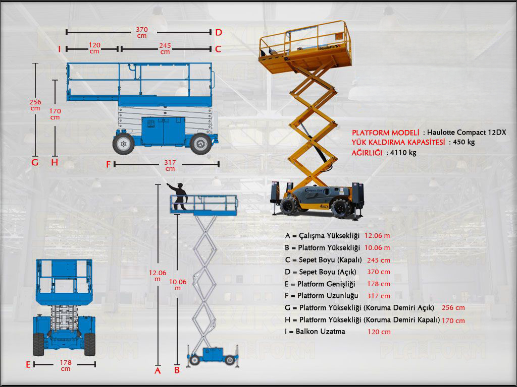 Dizel Makasl Manlift Platform 12 Metrelik Kiralama