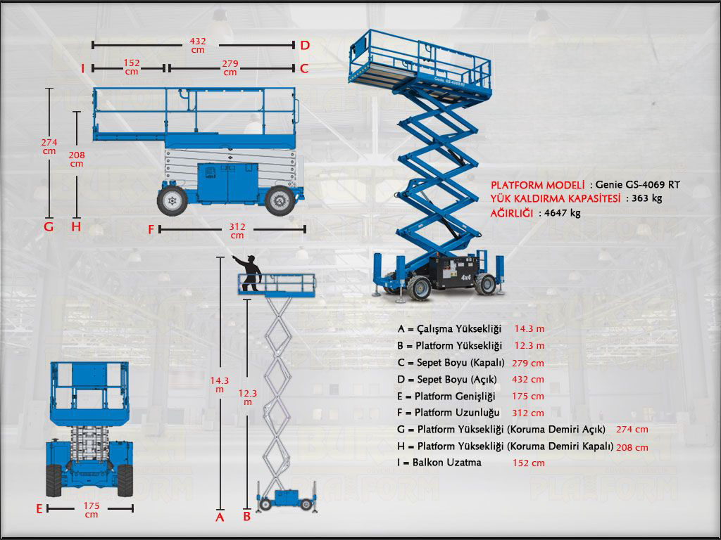Dizel Makasl Manlift Platform 14 Metrelik Kiralama