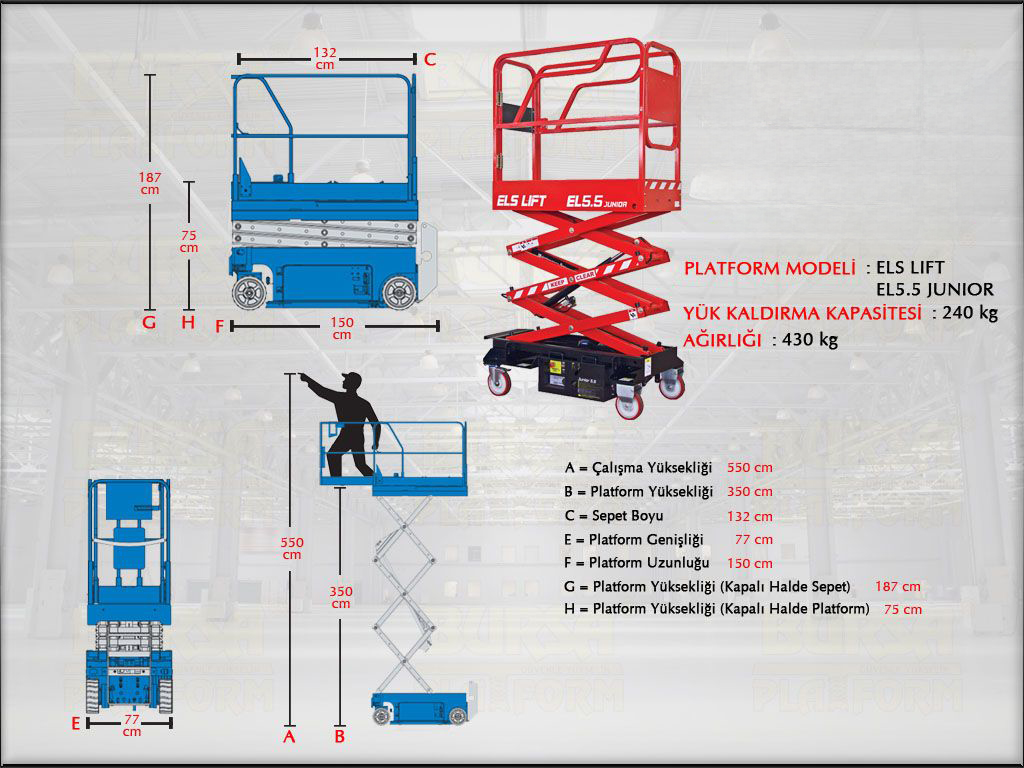 Akl Makasl Manlift Platform 5.5 Metrelik Kiralama