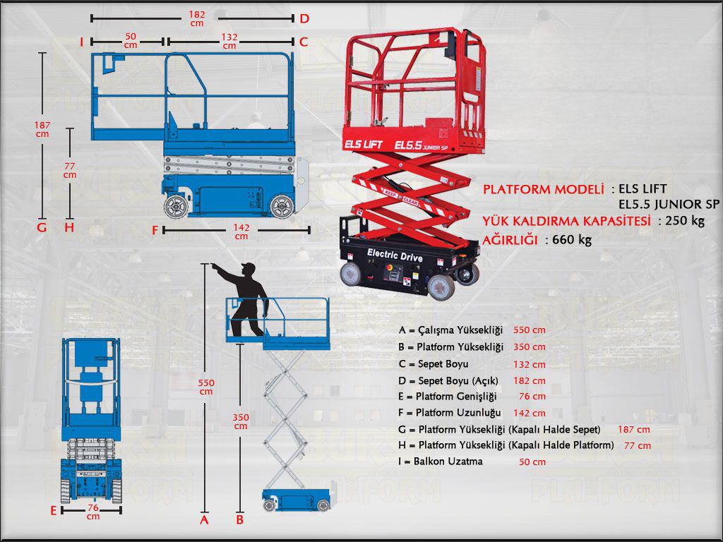Akl Makasl Manlift  Platform 5.5 Metrelik (Sepet Uzatmal) Kiralama